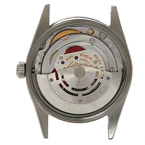 The image shows the movement and inner mechanism of a Rolex Air-King 14000 Men's Stainless Steel Silver Dial 14000 Men's Stainless Steel Silver Dial watch viewed from the back with the case back removed.