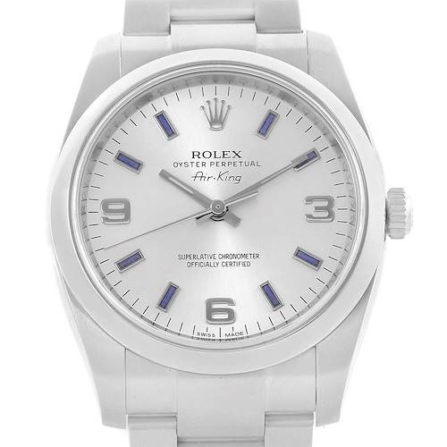 Photo of Rolex Air King Silver Dial Blue Index Hour Markers Steel Watch 114200