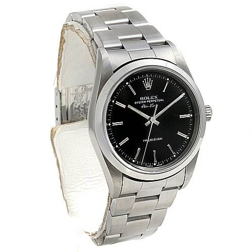 The image shows a Rolex Air-King 14000 Men's Stainless Steel Black Dial 14000 Men's Stainless Steel Black Dial watch, highlighting the black dial, stainless steel case, and bracelet at a three-quarter angle.