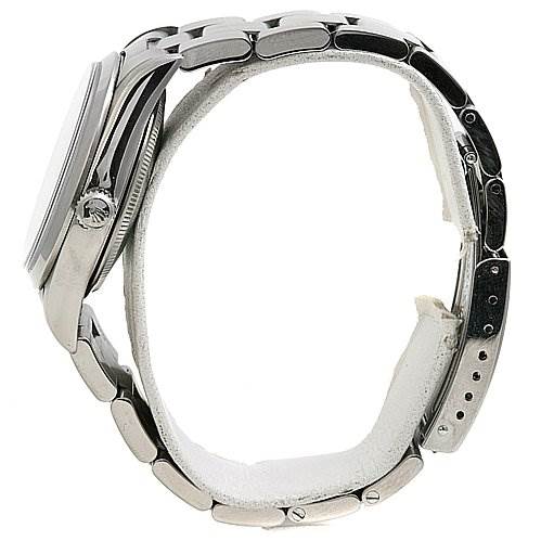 This image shows a side view of a Rolex Air-King 14000 Men's Stainless Steel Black Dial 14000 Men's Stainless Steel Black Dial watch, focusing on the case, crown, and bracelet.