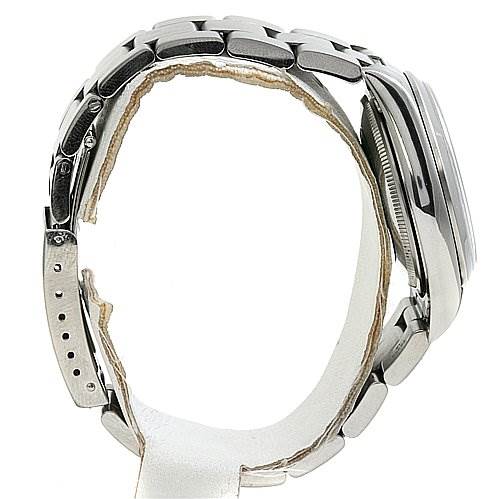 The image shows a side view of the Rolex Air-King 14000 Men's Stainless Steel Black Dial 14000 Men's Stainless Steel Black Dial, highlighting the watch's bracelet, case, and partially open clasp.