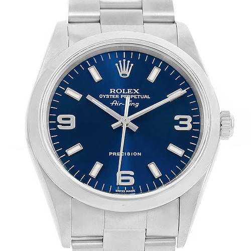 Photo of Rolex Air King 34 Blue Dial Smooth Bezel Steel Mens Watch 14000