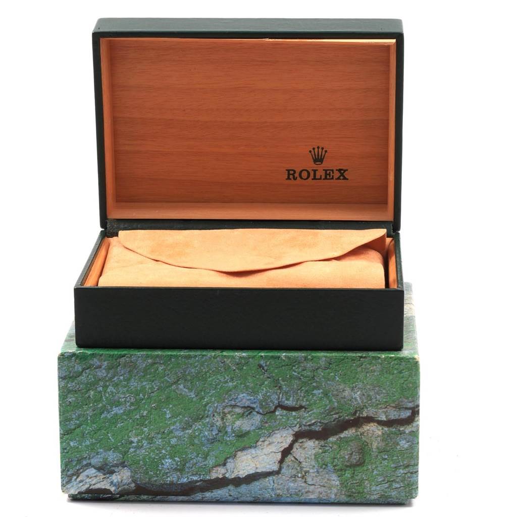The image shows an open Rolex watch box for the Air-King model, with the interior and exterior packaging visible.