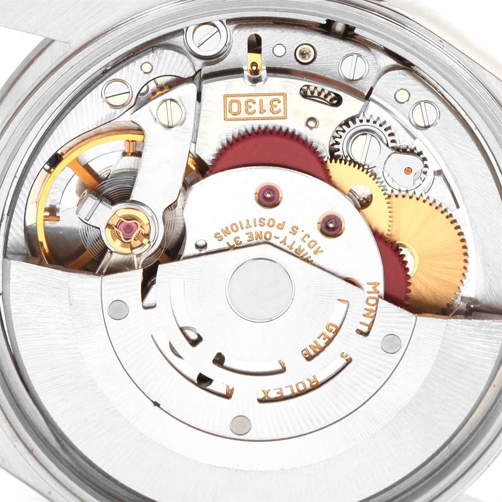 The image shows the intricate inner mechanical components and movement mechanism of a Rolex Air-King 14000 Men's Stainless Steel Blue Dial 14000 Men's Stainless Steel Blue Dial watch.