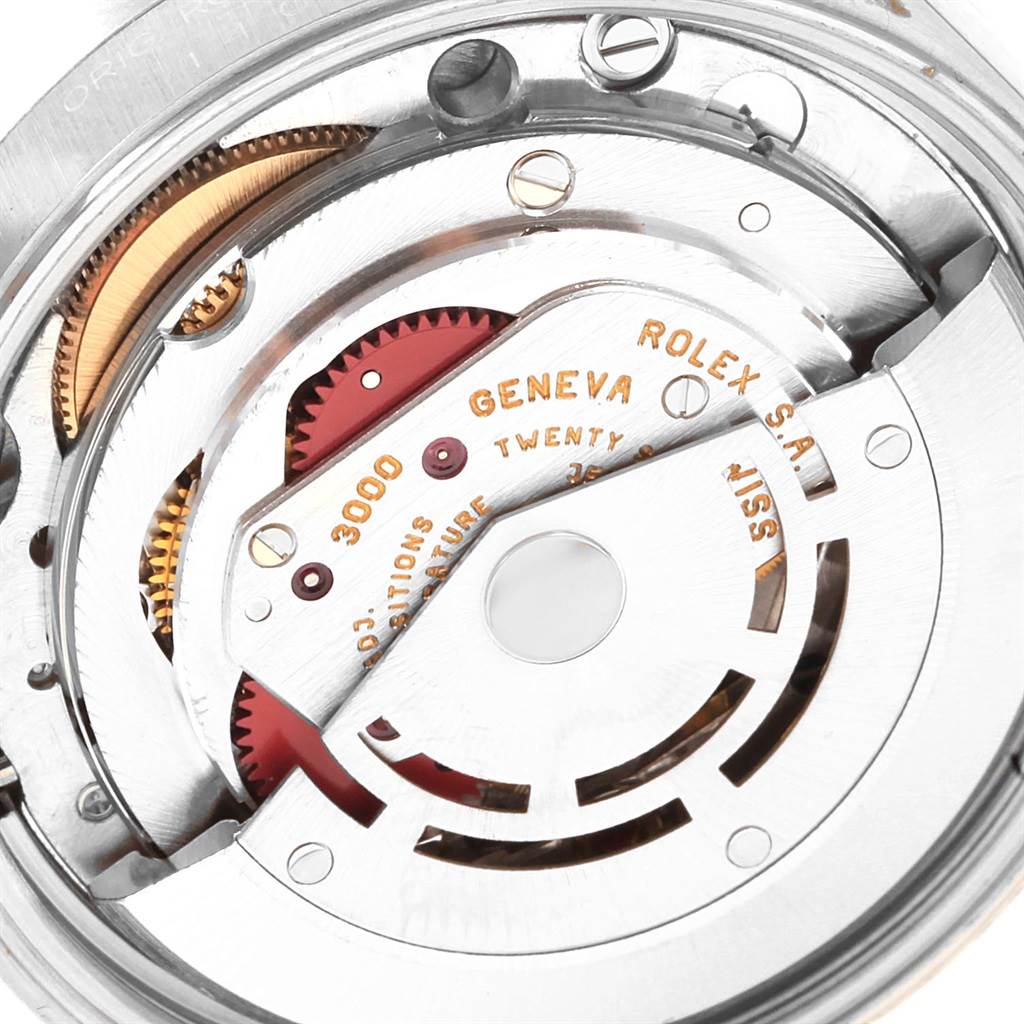 This image shows the inner mechanical movement of the Rolex Air-King 14010 Men's Stainless Steel Silver Dial 14010 Men's Stainless Steel Silver Dial watch, highlighting the gears and inscriptions.