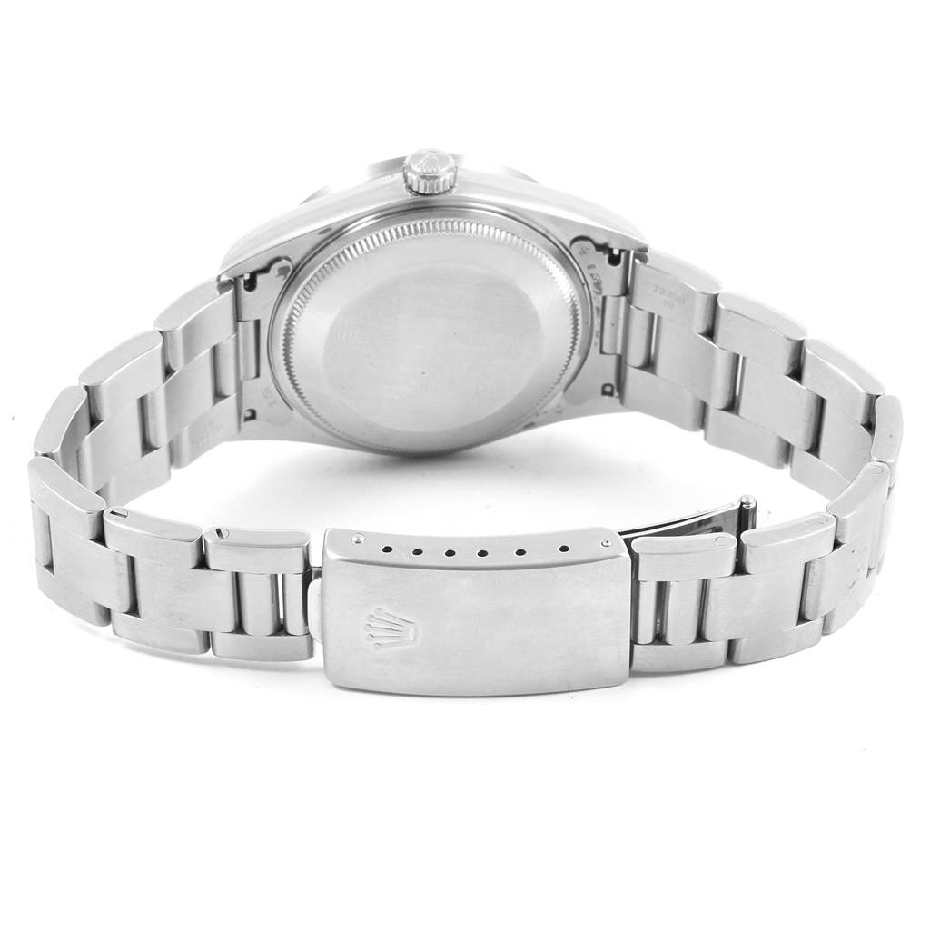 This image shows the back and bracelet of a Rolex Air-King 14010 Men's Stainless Steel Silver Dial 14010 Men's Stainless Steel Silver Dial watch, highlighting the clasp and caseback.