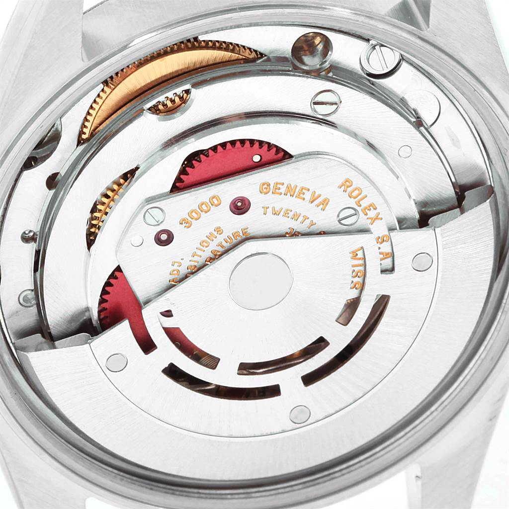 The image shows the internal movement mechanism of the Rolex Air-King 14010 Men's Stainless Steel Silver Dial 14010 Men's Stainless Steel Silver Dial watch, viewed from the back.