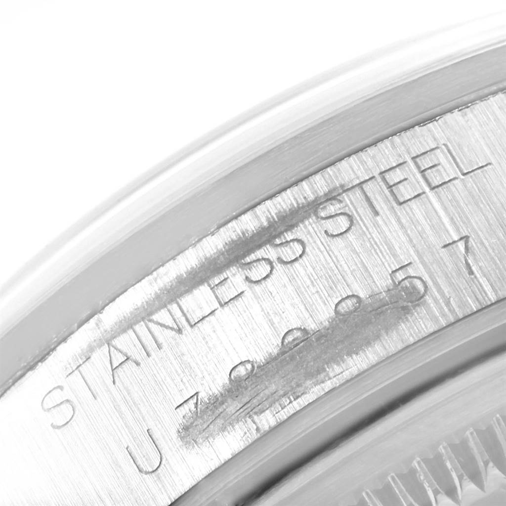 This image shows a close-up of the case back with serial and model number engravings of the Rolex Air-King 14000 Men's Stainless Steel Black Dial 14000 Men's Stainless Steel Black Dial watch.