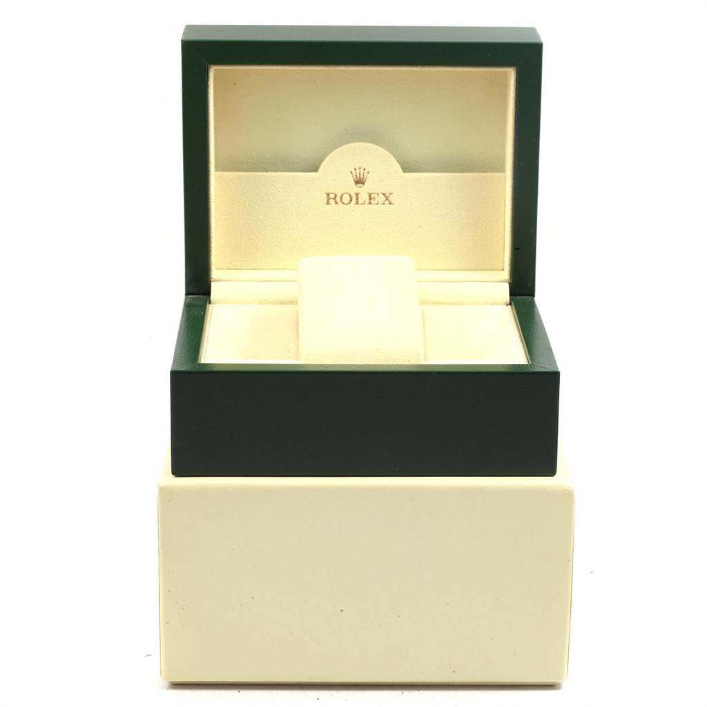 The image shows an open Rolex watch box for the Air-King model, viewed from the front.