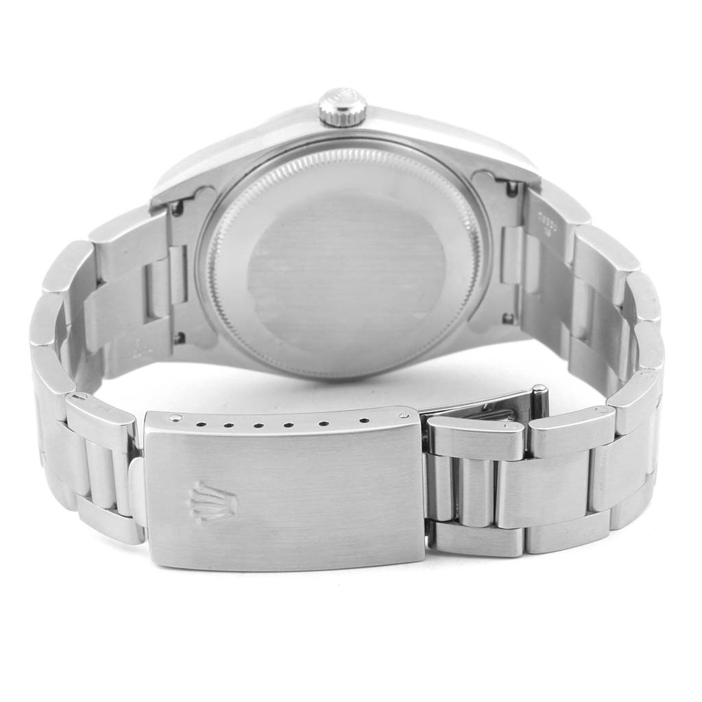 The image shows the back view of the Rolex Air-King 14000 Men's Stainless Steel Black Dial 14000 Men's Stainless Steel Black Dial watch, focusing on the case, crown, and bracelet with the clasp open.