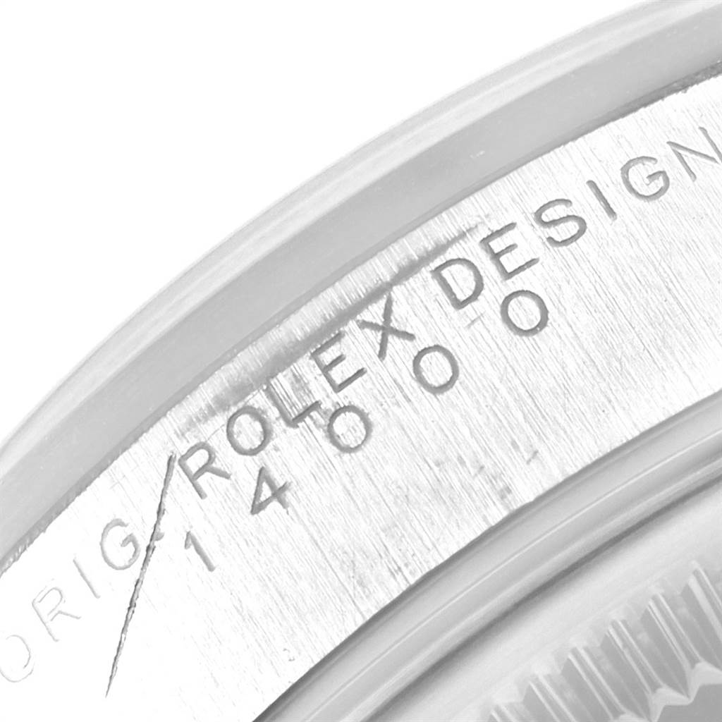 This image shows a close-up of the engraved inner bezel of the Rolex Air-King 14000 Men's Stainless Steel Black Dial 14000 Men's Stainless Steel Black Dial watch, displaying the model number 14000.