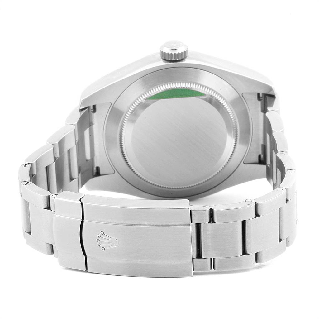 The image shows the back view of a Rolex Air-King 116900 Men's Stainless Steel Black Dial 116900 Men's Stainless Steel Black Dial watch, highlighting the case back, crown, and clasp.