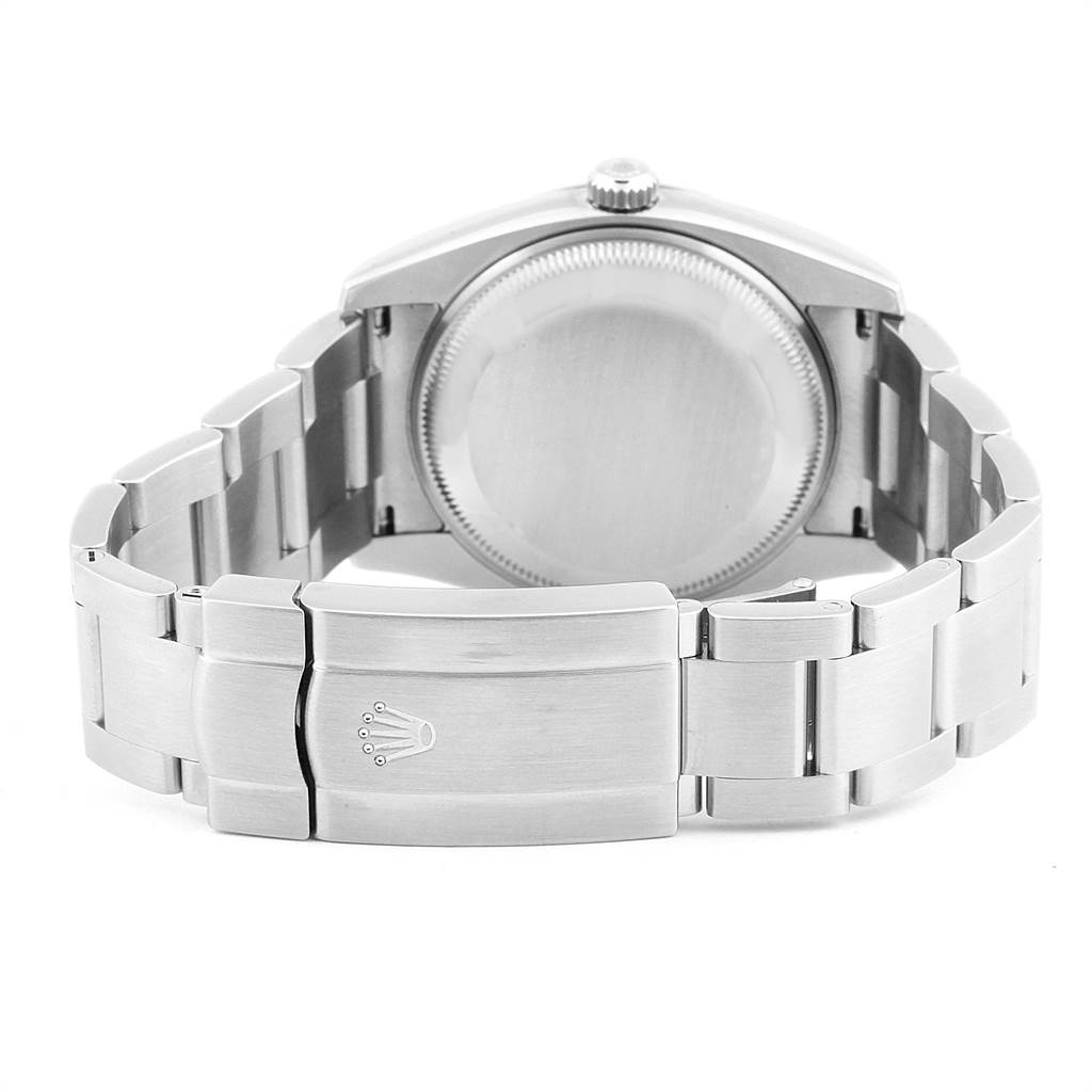 This image shows the back case and bracelet of the Rolex Air-King 114200 Men's Stainless Steel Silver Dial 114200 Men's Stainless Steel Silver Dial watch, viewed from the rear.