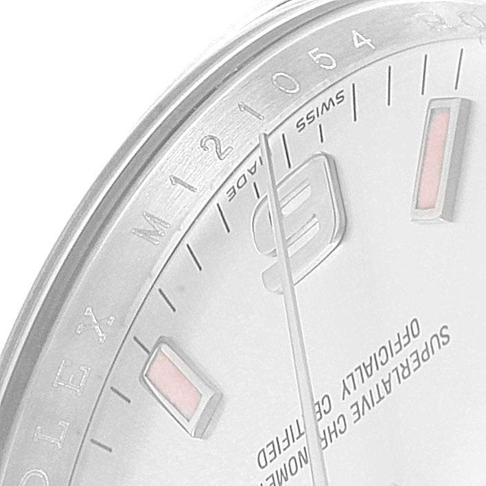 This image shows a close-up of the dial and bezel of a Rolex Air-King 114200 Men's Stainless Steel Silver Dial 114200 Men's Stainless Steel Silver Dial watch.