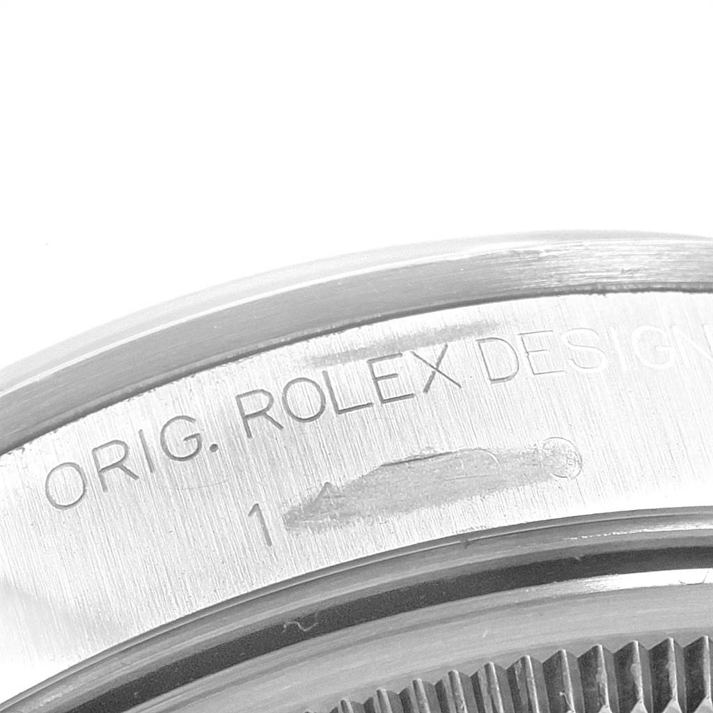 The image shows a close-up of the engraved case back of the Rolex Air-King 14000 Men's Stainless Steel Black Dial 14000 Men's Stainless Steel Black Dial watch.