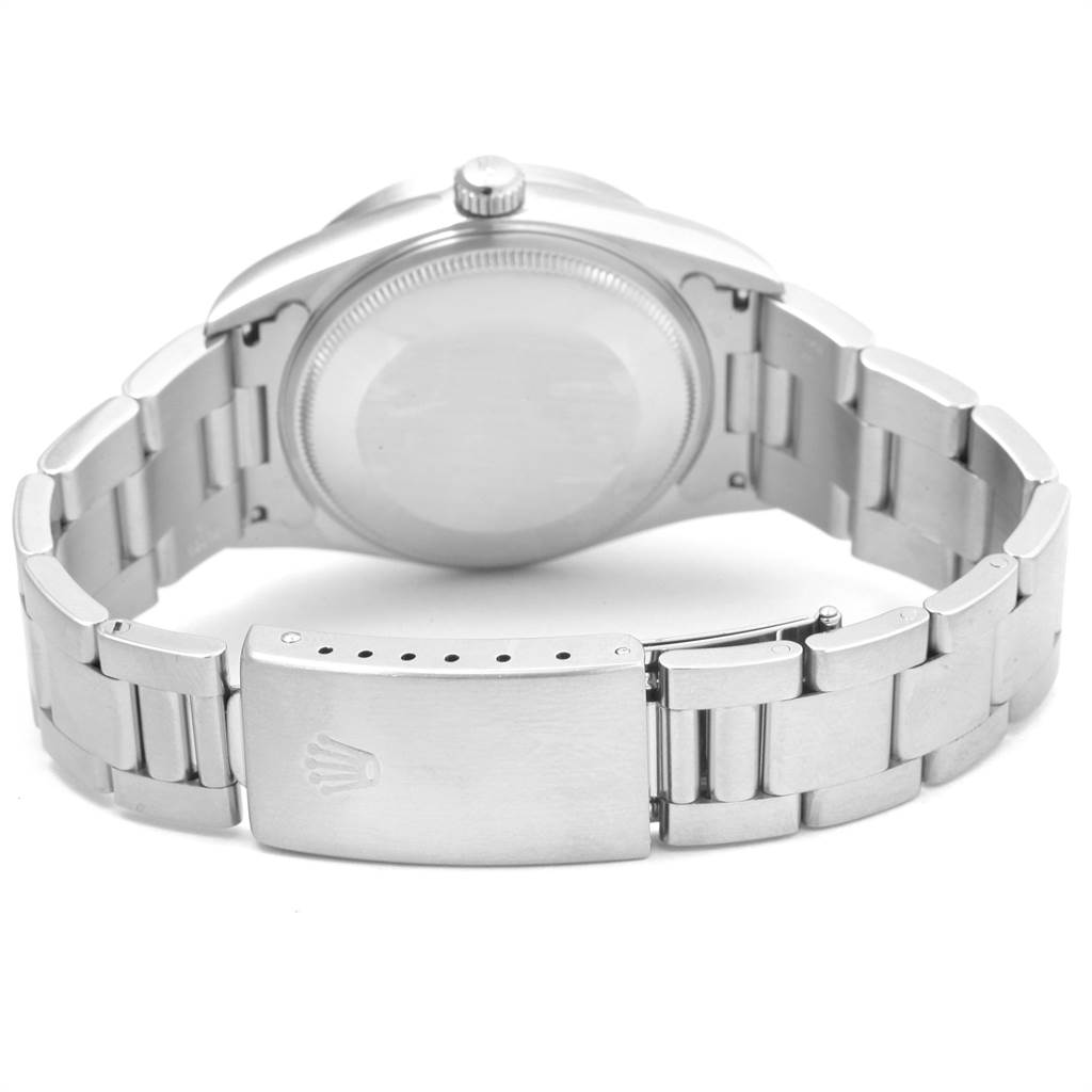 The image shows the backside and clasp of a Rolex Air-King 14010 Men's Stainless Steel Silver Dial 14010 Men's Stainless Steel Silver Dial watch at a rear angle.