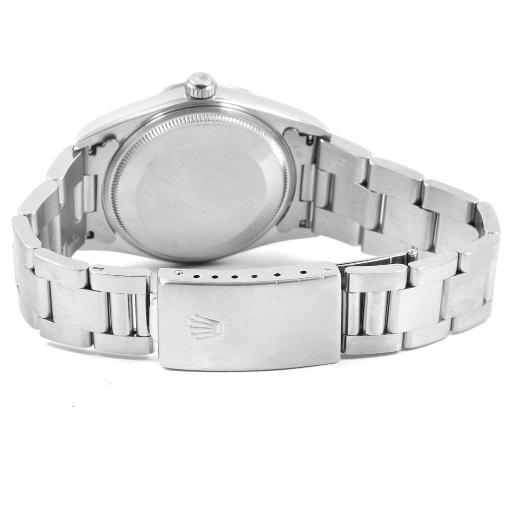 The image shows the back case and bracelet clasp of a Rolex Air-King 14000 Men's Stainless Steel Black Dial 14000 Men's Stainless Steel Black Dial watch, viewed from the back angle.