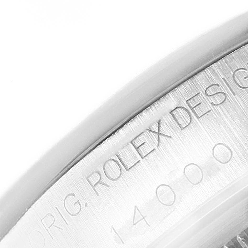 This image shows a close-up of the engraved model number and design information on the caseback edge of the Rolex Air-King 14000 Men's Stainless Steel Black Dial 14000 Men's Stainless Steel Black Dial watch.
