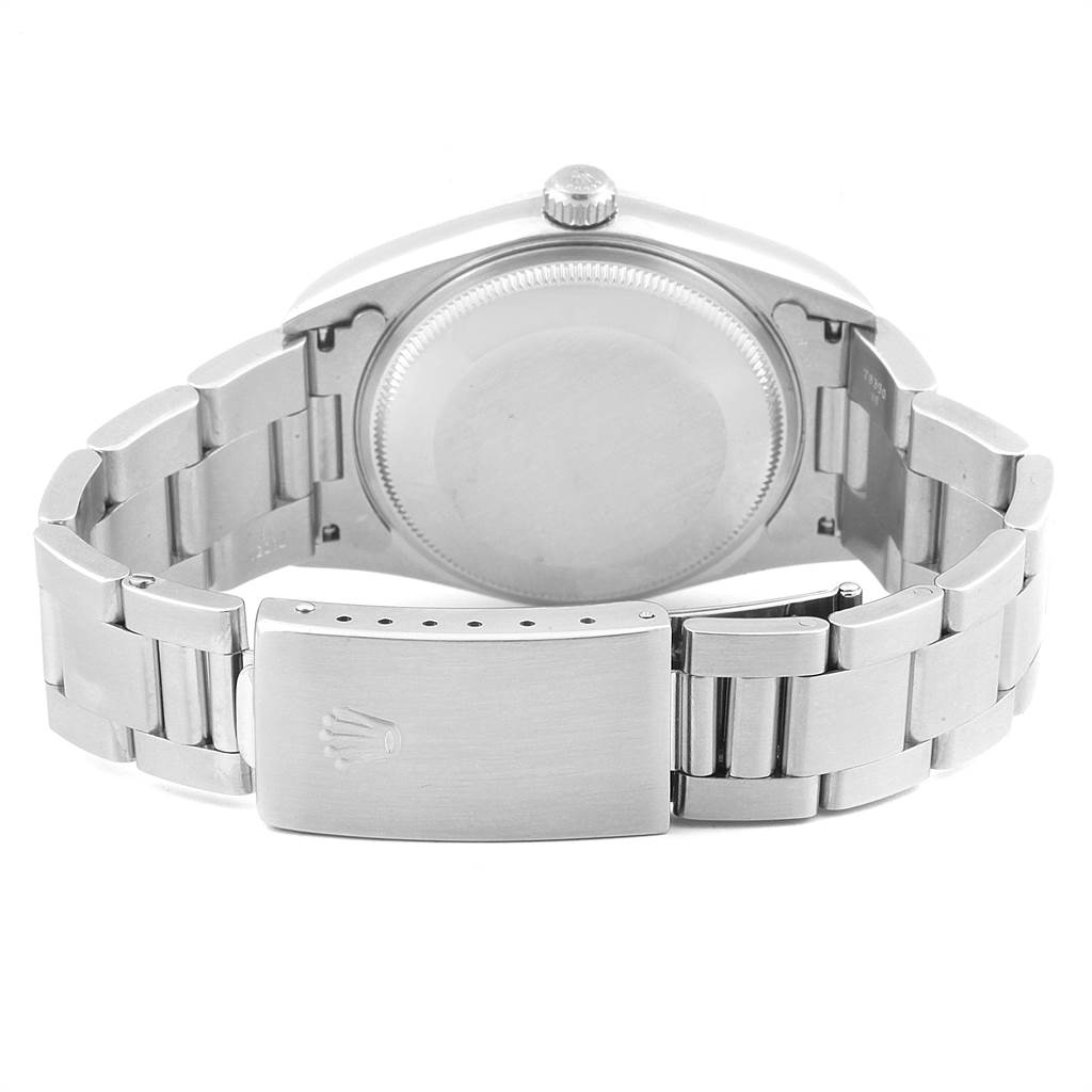 The image shows the back view of the Rolex Air-King 14000 Men's Stainless Steel Black Dial 14000 Men's Stainless Steel Black Dial watch, highlighting the case back and bracelet clasp.