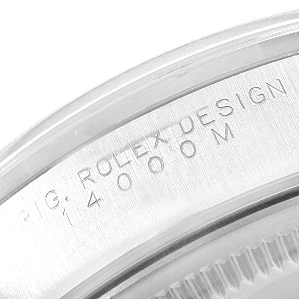 This image shows a close-up of the case back and engraving on the Rolex Air-King 14000 Men's Stainless Steel Black Dial 14000 Men's Stainless Steel Black Dial model.