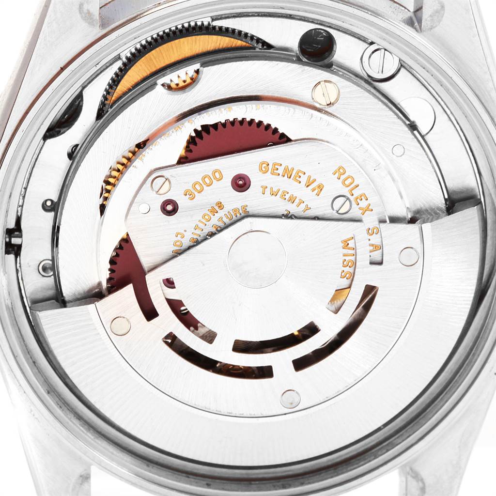 The image shows the inner mechanism and movement of a Rolex Air-King 14010 Men's Stainless Steel Silver Dial 14010 Men's Stainless Steel Silver Dial model watch from an elevated angle.