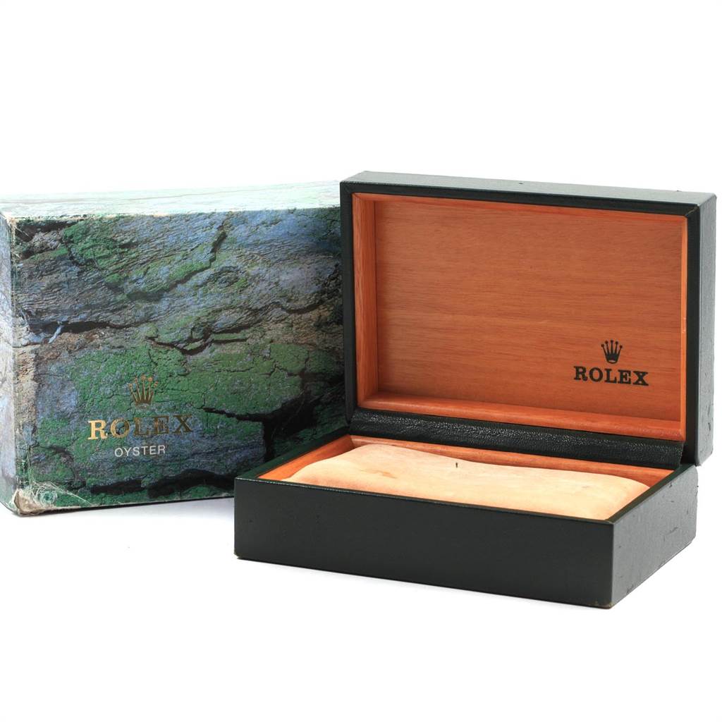 The image shows an open Rolex watch box and its exterior packaging, highlighting the Air-King model branding.