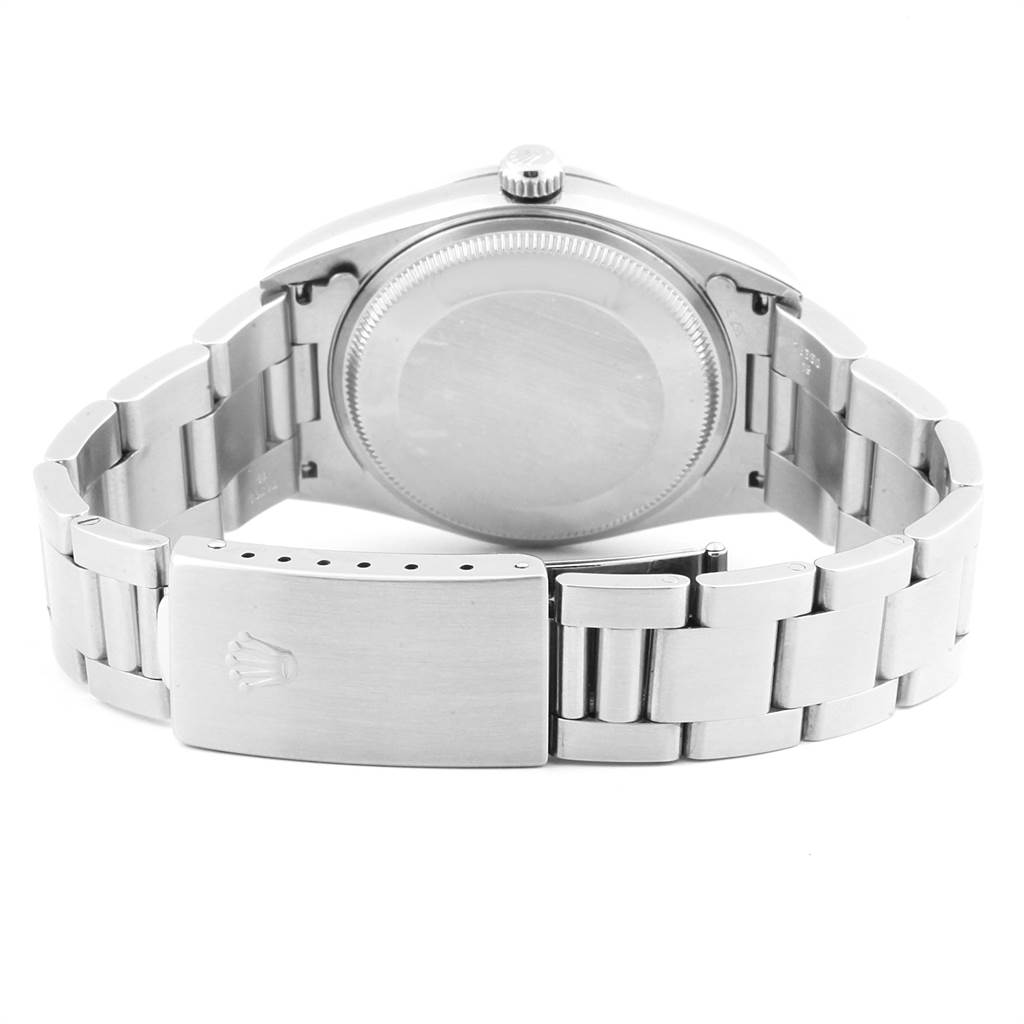 This image shows the back case and metal bracelet clasp of the Rolex Air-King 14000 Men's Stainless Steel Black Dial 14000 Men's Stainless Steel Black Dial watch from a rear angle.