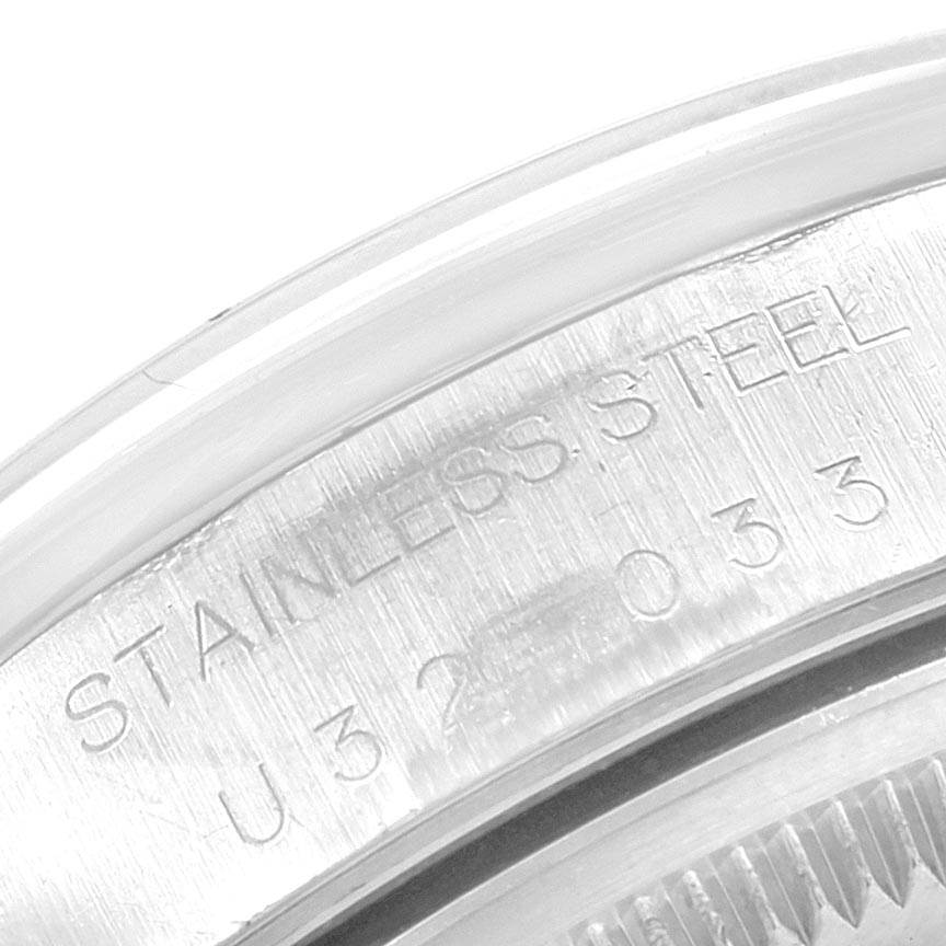 The image shows a close-up of the stainless steel case back of a Rolex Air-King 14000 Men's Stainless Steel Silver Dial 14000 Men's Stainless Steel Silver Dial watch.