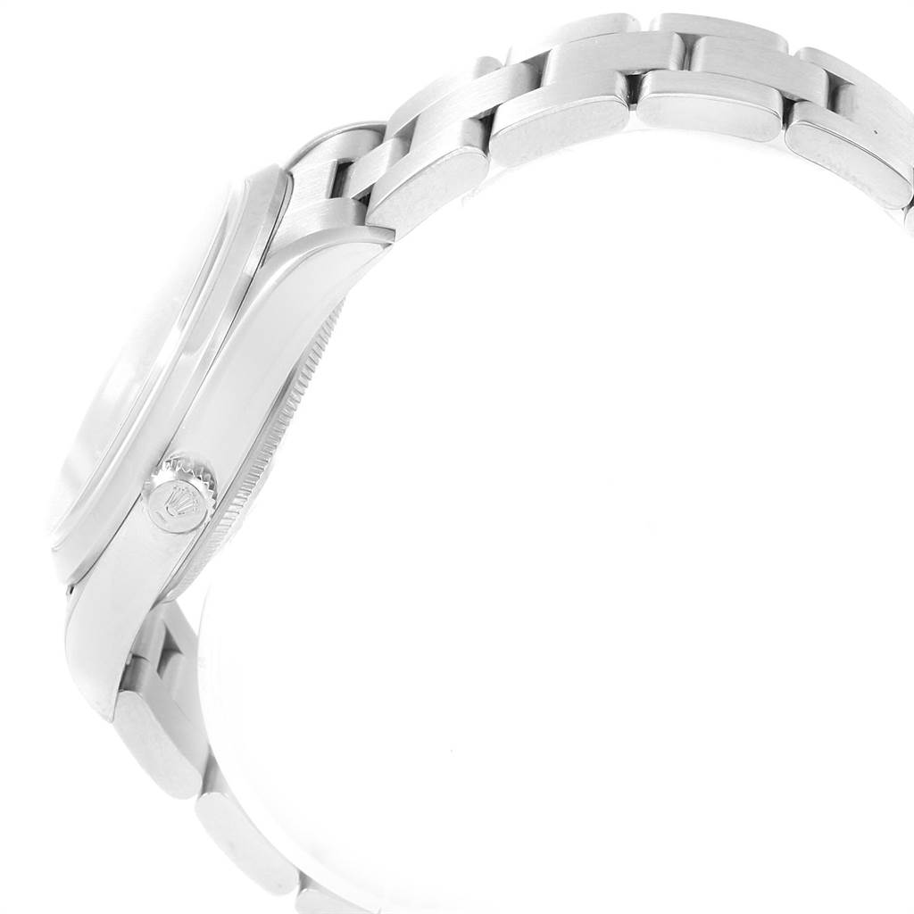 The image shows a side view of the Rolex Air-King 14000 Men's Stainless Steel Black Dial 14000 Men's Stainless Steel Black Dial watch, highlighting the crown and part of the bracelet.