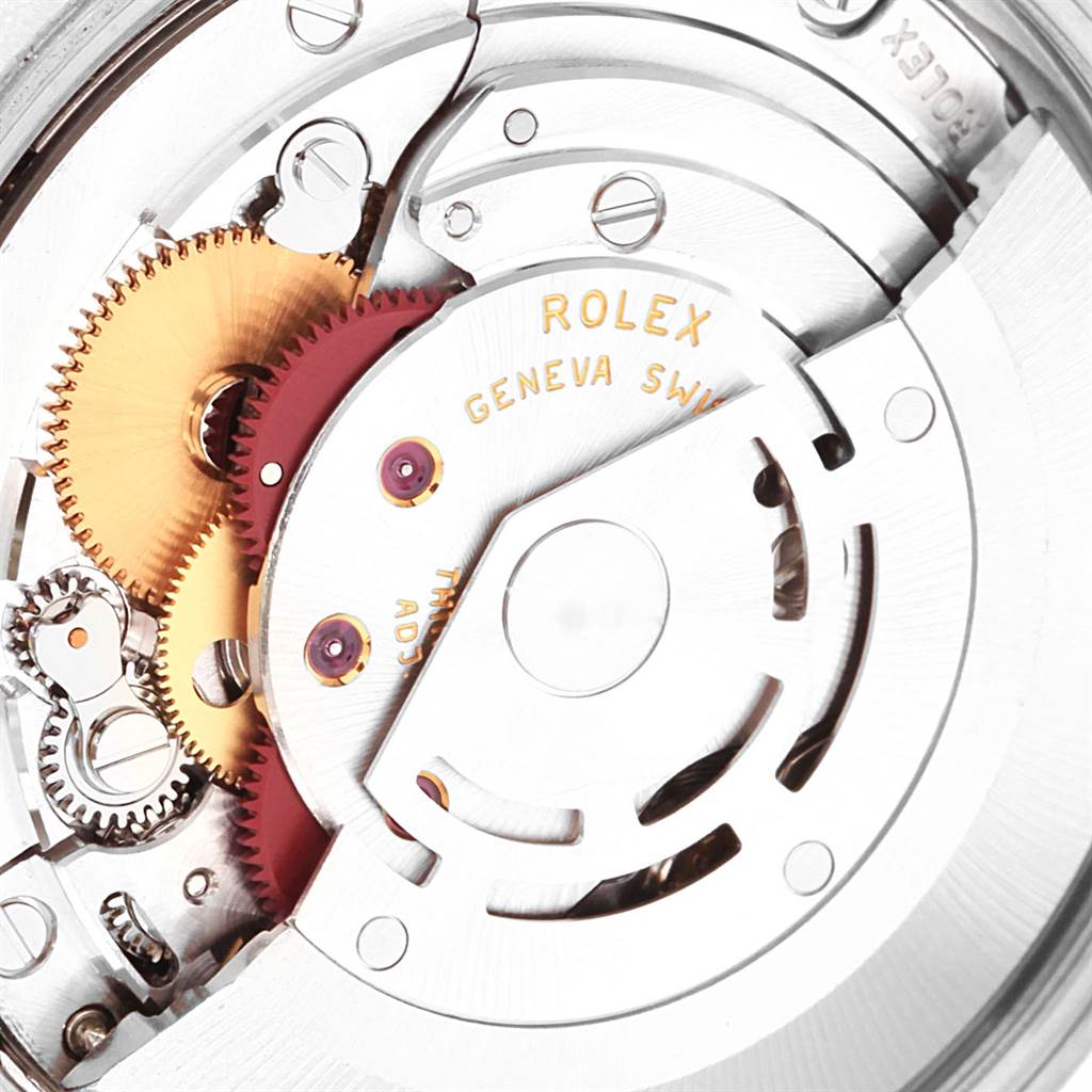 This image shows the internal mechanical components of the Rolex Air-King 14000 Men's Stainless Steel Black Dial 14000 Men's Stainless Steel Black Dial watch movement from a close-up angle.
