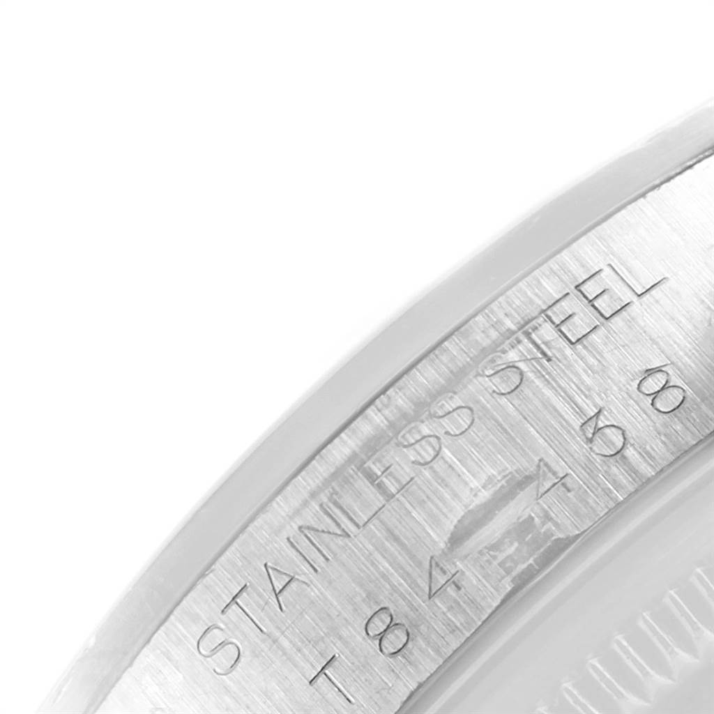 This image shows a close-up of the stainless steel case back of a Rolex Air-King 14000 Men's Stainless Steel Blue Dial 14000 Men's Stainless Steel Blue Dial watch with a partial serial number visible.