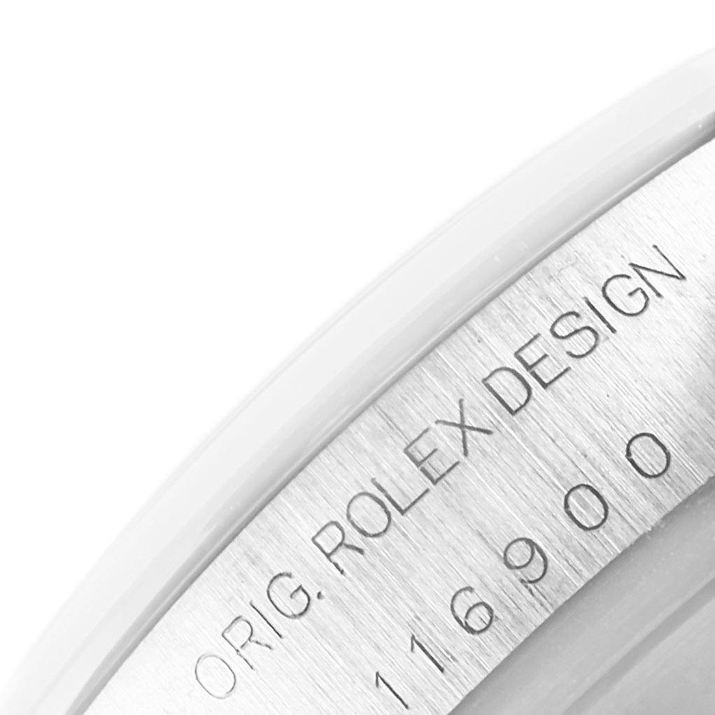 The image shows a close-up view of the engraved inner bezel of the Rolex Air-King 116900 Men's Stainless Steel Black Dial 116900 Men's Stainless Steel Black Dial watch, displaying the model number 116900.