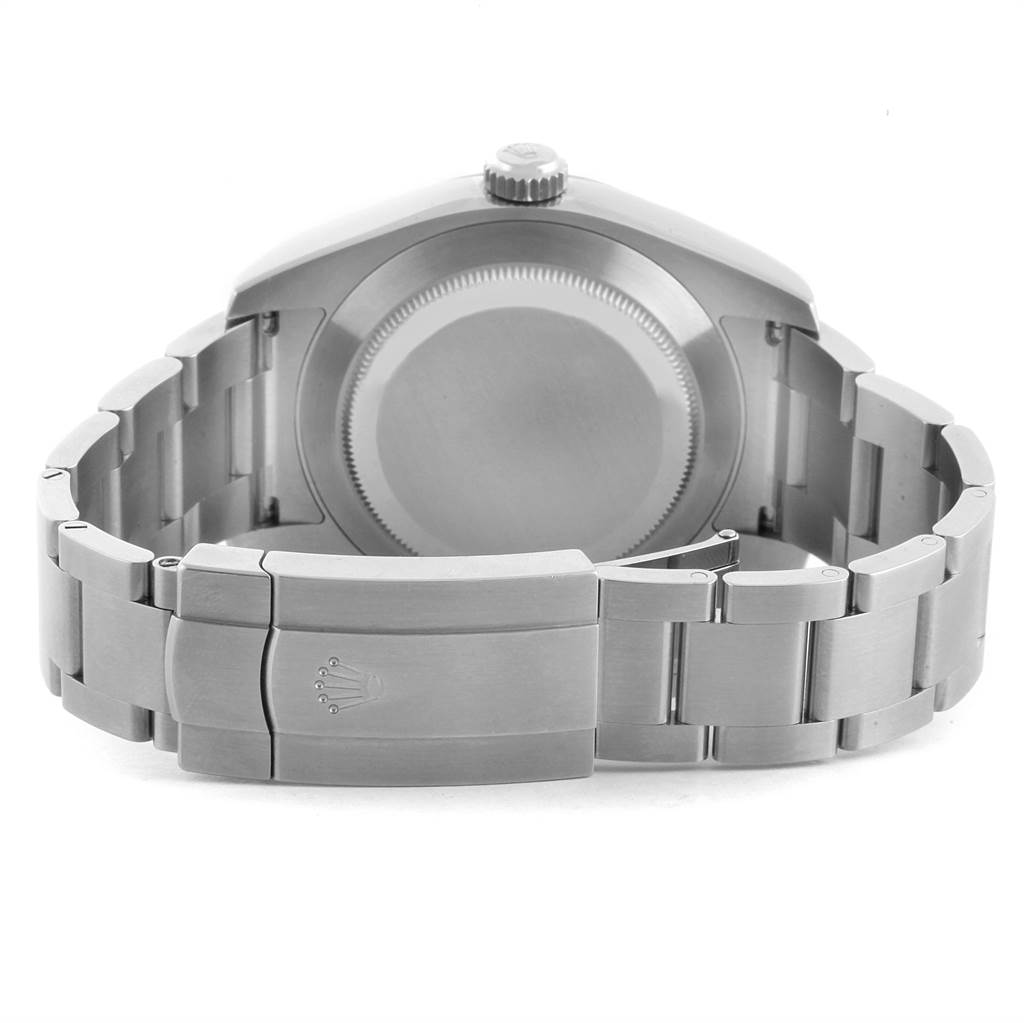 The image shows the back case, crown, and bracelet clasp of a Rolex Air-King 116900 Men's Stainless Steel Black Dial 116900 Men's Stainless Steel Black Dial watch from a rear angle.