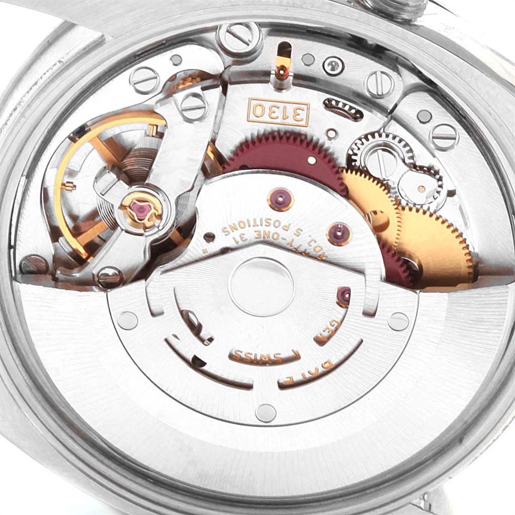 This image shows the intricate internal mechanics of the Rolex Air-King 114234 Men's Stainless Steel White Dial 114234 Men's Stainless Steel White Dial, focusing on its movement.