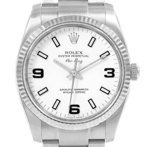 Photo of Rolex Air King Steel White Gold Fluted Bezel Mens Watch 114234 Box Card