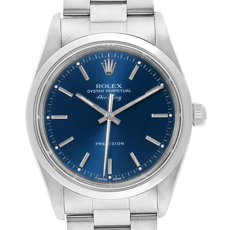 Rolex Air King 34 Blue Dial Oyster Bracelet Steel Mens Watch 14000 SwissWatchExpo