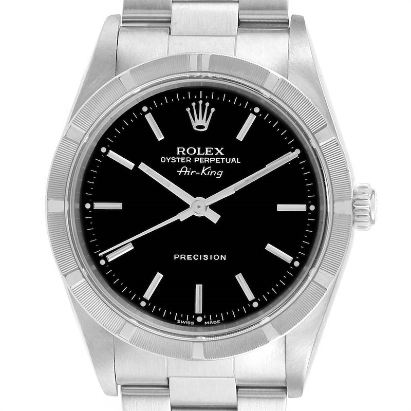 Rolex Air King 34 Black Dial Steeel Mens Watch 14010 Box Papers SwissWatchExpo