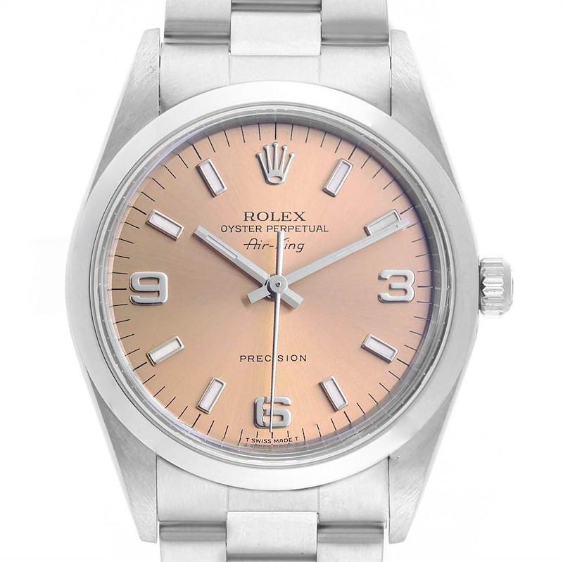 Rolex Air King 34 Salmon Dial Domed Bezel Steel Unisex Watch 14000 SwissWatchExpo