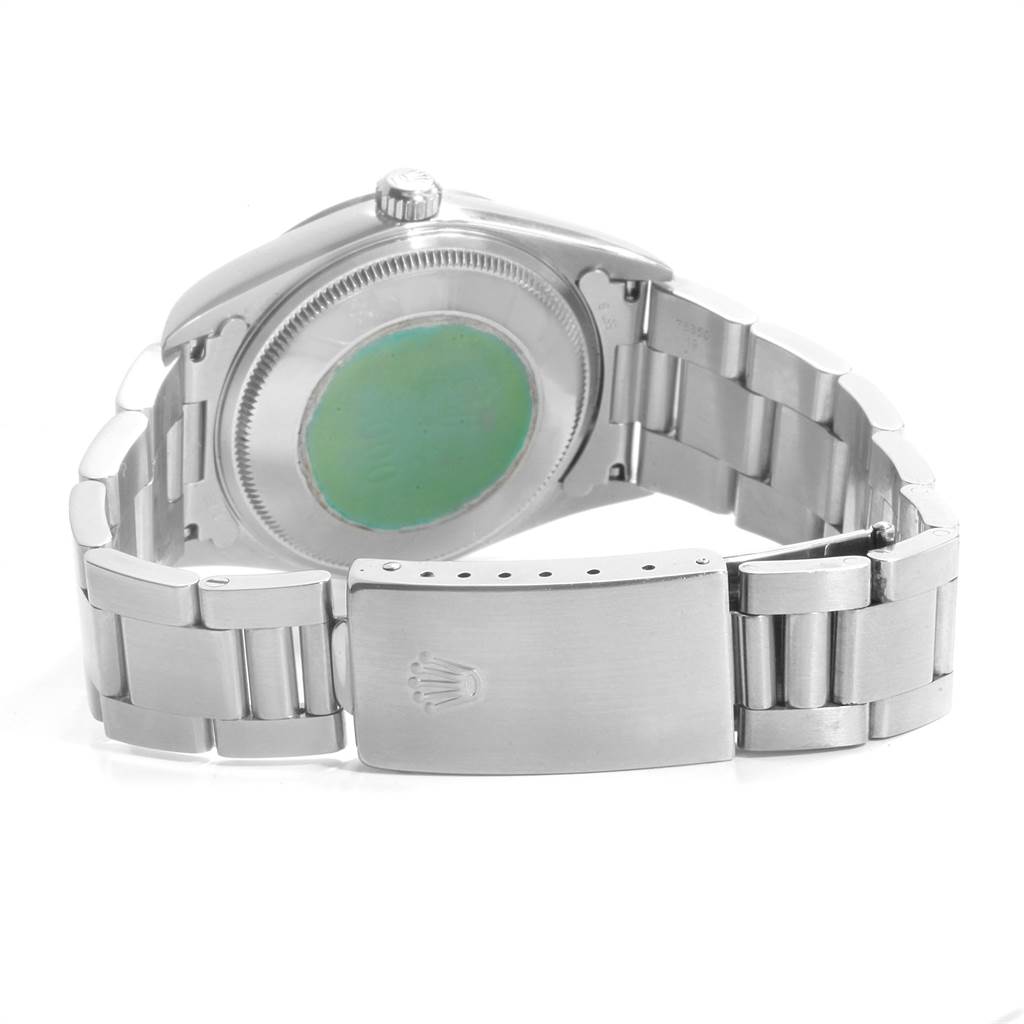 The image shows the back of a Rolex Air-King 14000 Men's Stainless Steel Pink Dial 14000 Men's Stainless Steel Pink Dial watch, focusing on the case back, bracelet, and clasp.