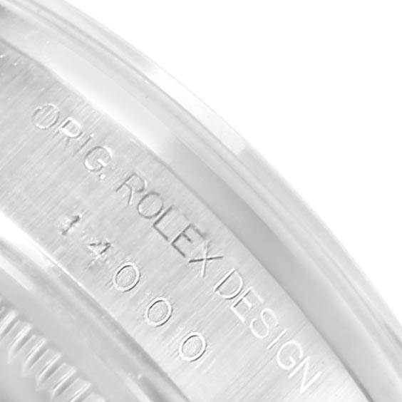 The image shows a close-up of the side of an Air-King model by Rolex, highlighting the engraved model number.