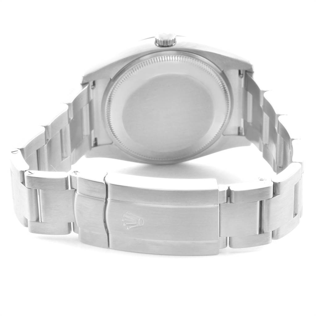 The image shows the back view of a Rolex Air-King 114234 Men's Stainless Steel Silver Dial 114234 Men's Stainless Steel Silver Dial watch, focusing on the case back and bracelet clasp.