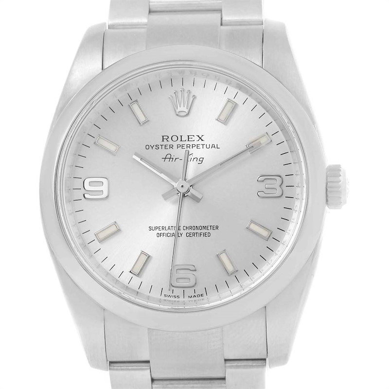 Rolex Air King Silver Dial Luminous Hour Markers Mens Watch 114200 SwissWatchExpo
