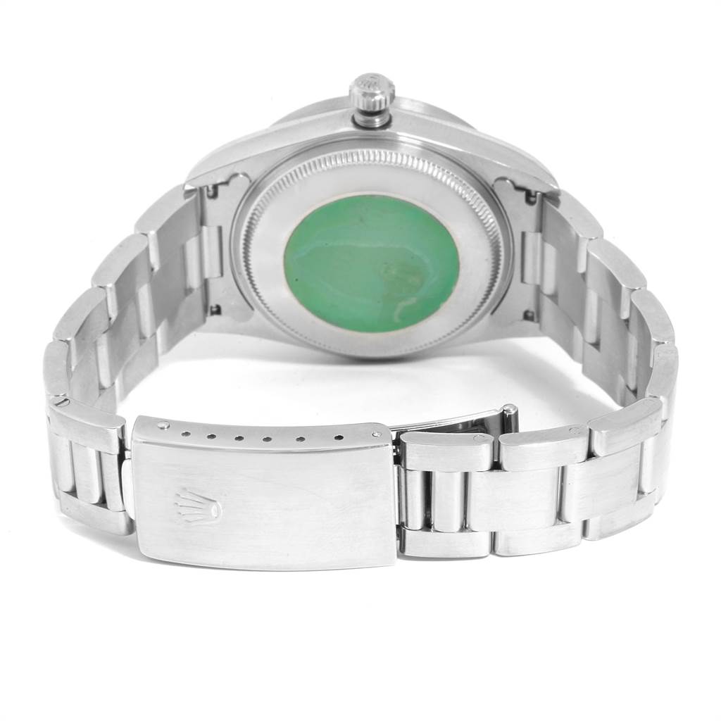 The image shows the back side of a Rolex Air-King 14010 Men's Stainless Steel Black Dial 14010 Men's Stainless Steel Black Dial watch, focusing on the bracelet and clasp.