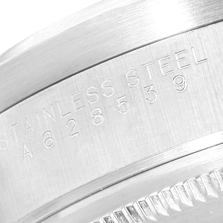Close-up of the stainless steel case rim and reference engraving on a Rolex Air-King 14010 Men's Stainless Steel Black Dial 14010 Men's Stainless Steel Black Dial watch.