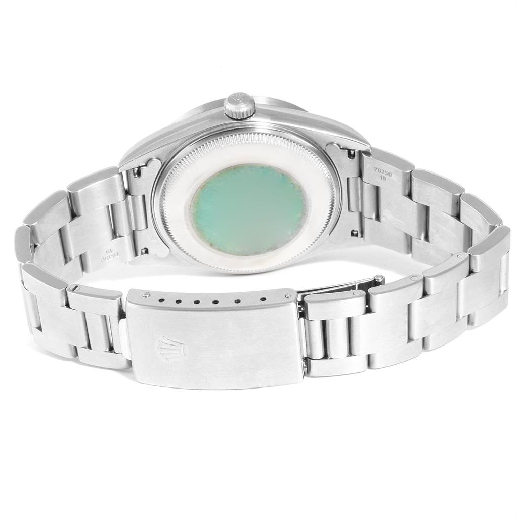 The image shows the backside and bracelet clasp of a Rolex Air-King 14010 Men's Stainless Steel Silver Dial 14010 Men's Stainless Steel Silver Dial watch in stainless steel.