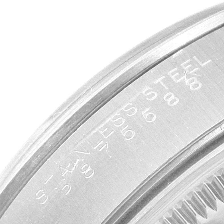 The image shows a macro view of the case back with engravings on a Rolex Air-King 14000 Men's Stainless Steel Blue Dial 14000 Men's Stainless Steel Blue Dial watch.