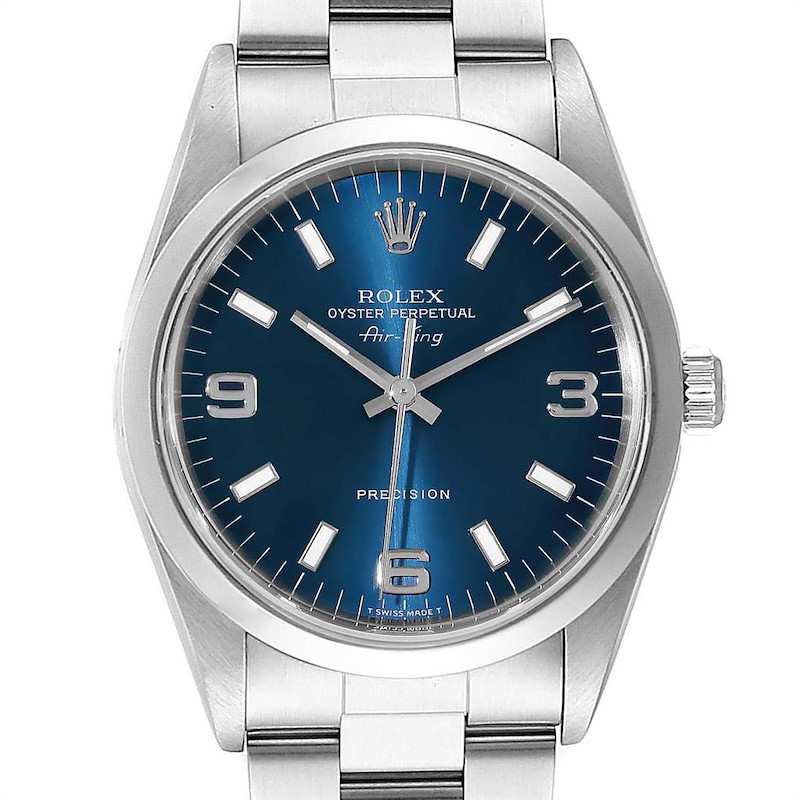 Rolex Air King 34 Domed Bezel Blue Dial Steel Mens Watch 14000 SwissWatchExpo