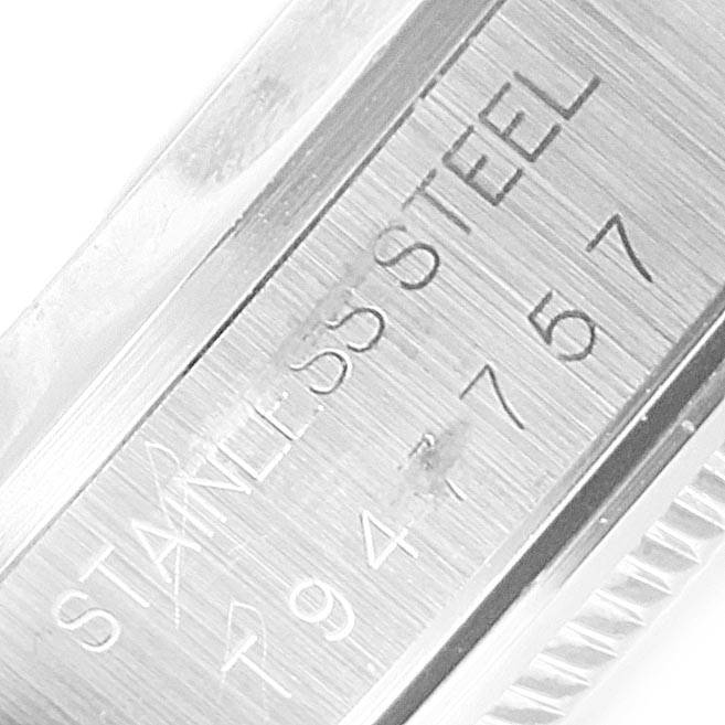 This image shows a close-up of the stainless steel casing with the model number of a Rolex Air-King 14000 Men's Stainless Steel Blue Dial 14000 Men's Stainless Steel Blue Dial watch.