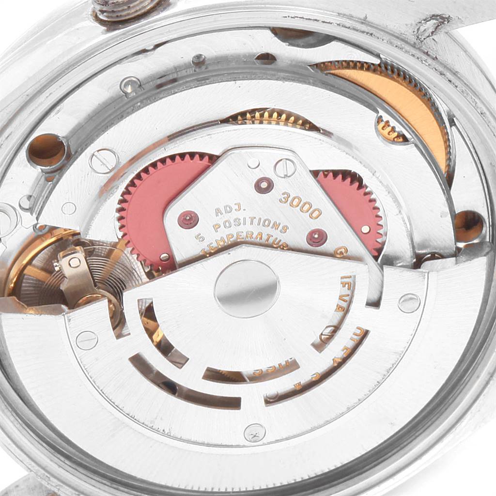 This is the internal movement mechanism of the Rolex Air-King 14000 Men's Stainless Steel Blue Dial 14000 Men's Stainless Steel Blue Dial watch, showing gears and adjustment components.