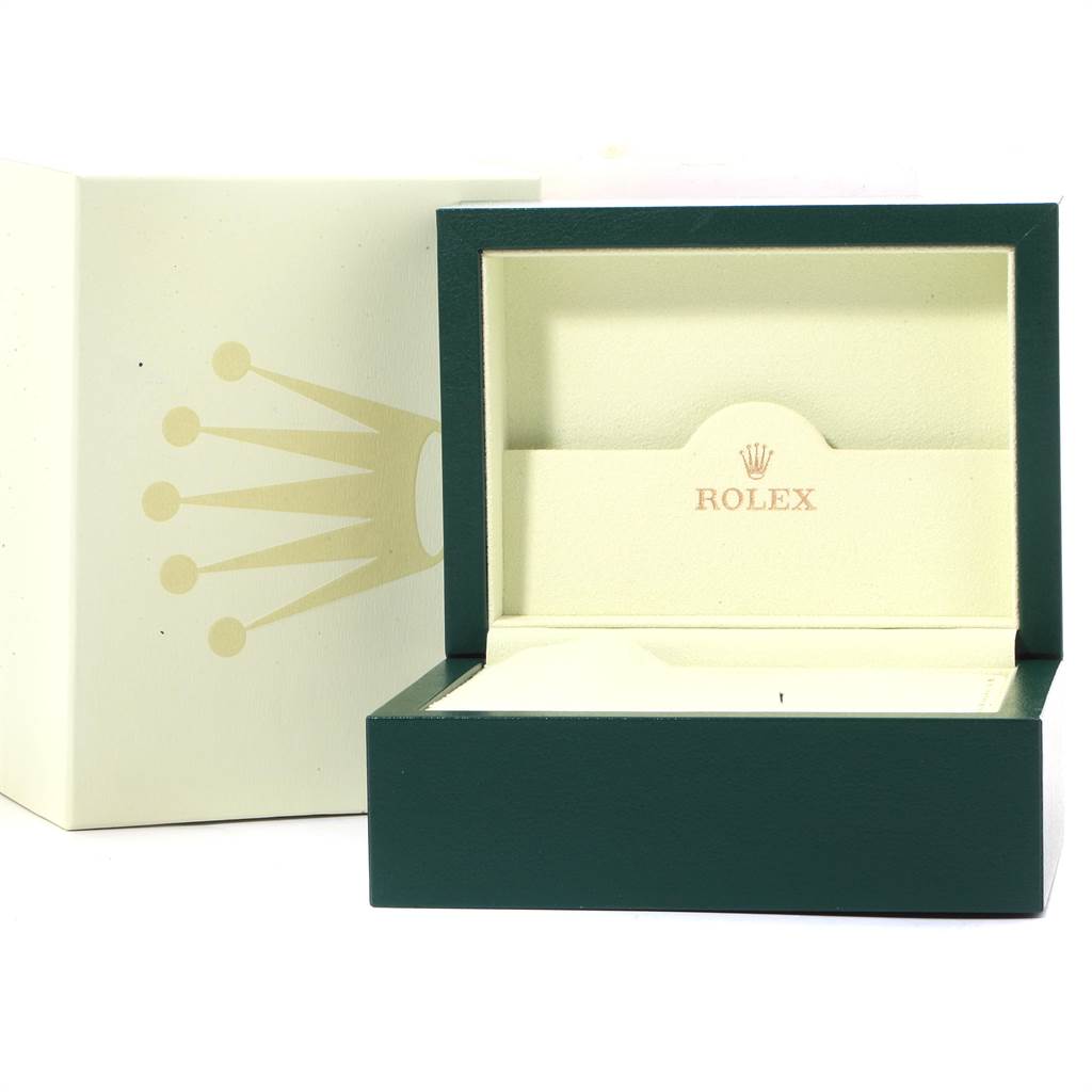 The image shows an open Rolex watch box, designed for an Air-King model, revealing the cushioned interior.